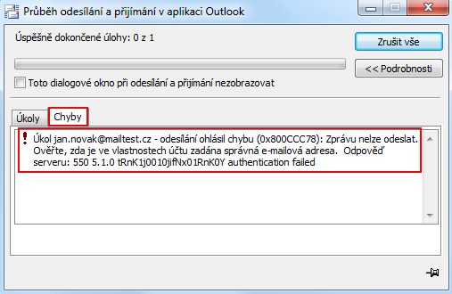 MS Outlook error message